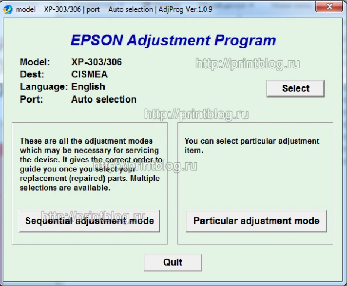 Adjustment program Epson Home XP-100, XP-102, XP-103