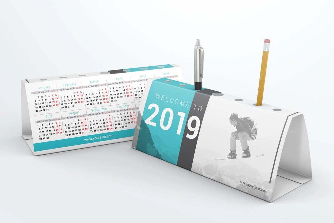 Desk Calendar Pen Holder Mockup