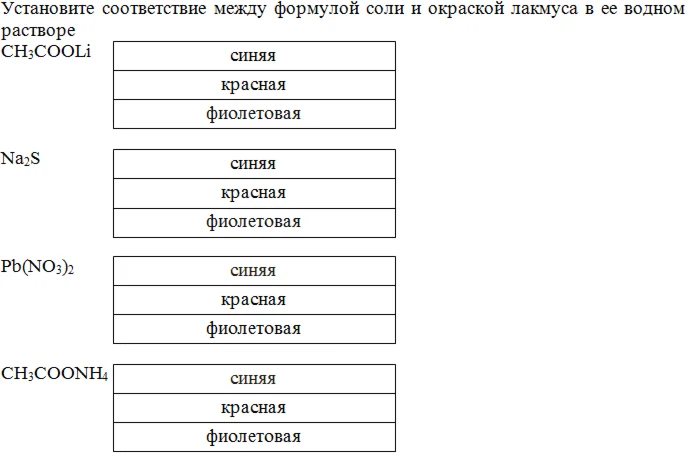 Установите соответствие между формулой соли и окраской