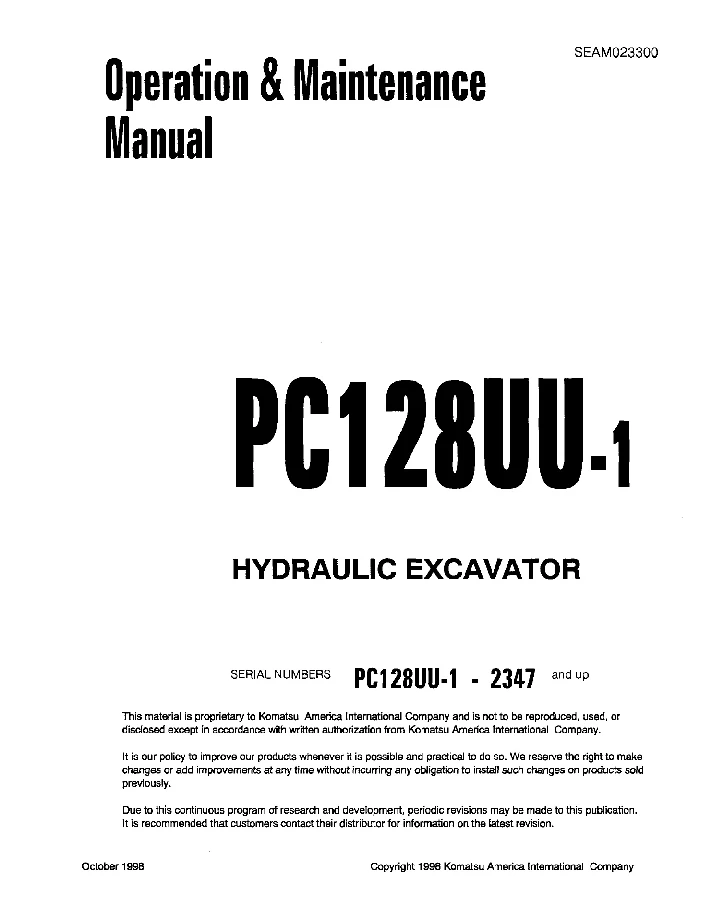 Komatsu PC128UU-1 Operation and Maintenance Manual