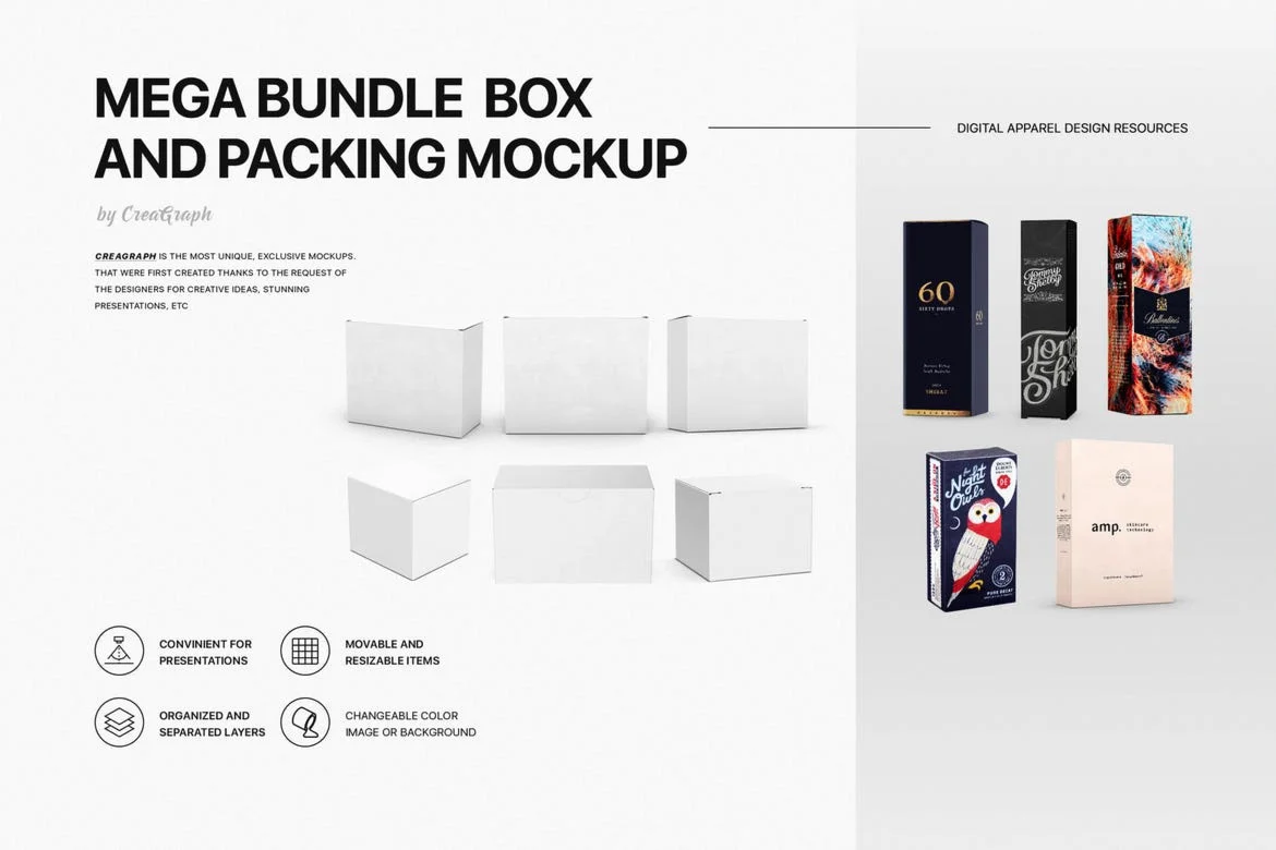 Mega Bundle Box and Packing Mockups