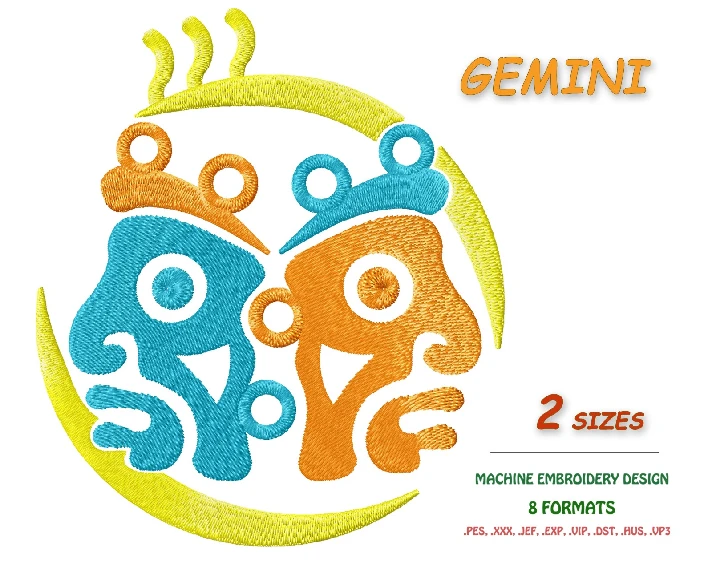 Gemini. Machine Embroidery Design 2 Sizes