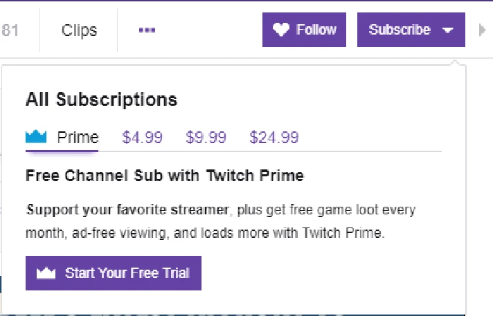 Prime subscribers for Twitch