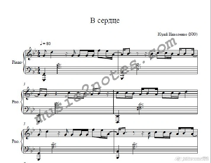 "In the Heart" NY (Yuri Nikolenko) sheet music forpianо