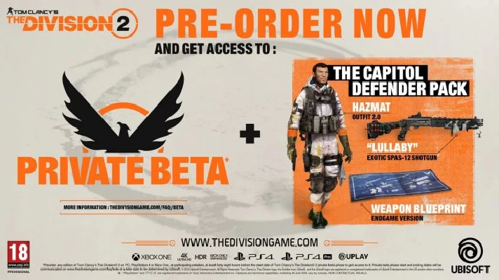 TOM CLANCY´S THE DIVISION 2 CLOSED BETA PC/XBOX ONE/PS4