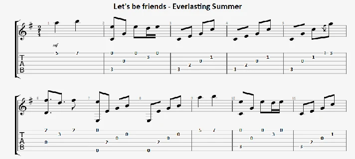 Let´s be friends (Everlasting summer) - guitar note+tab