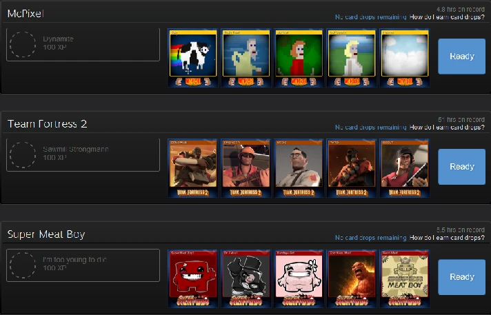 A set of Steam cards +100 Steam Exp Steam Trading Cards