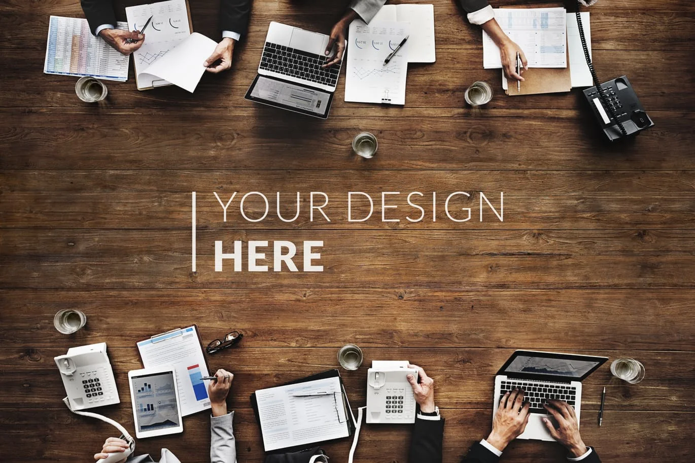 Business people working together on table mockup