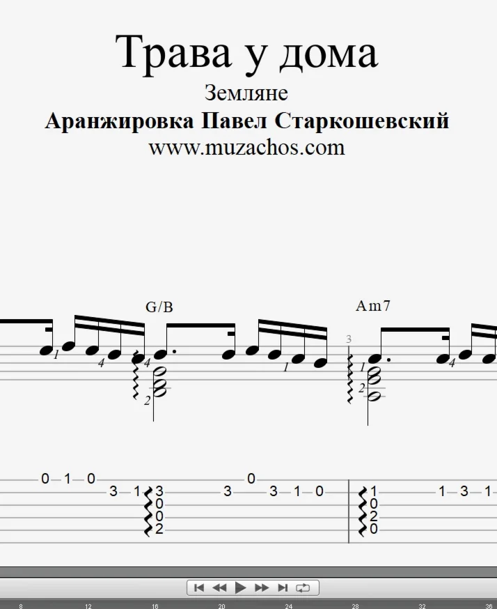 Трава у дома (Земляне). Ноты и табы для гитары