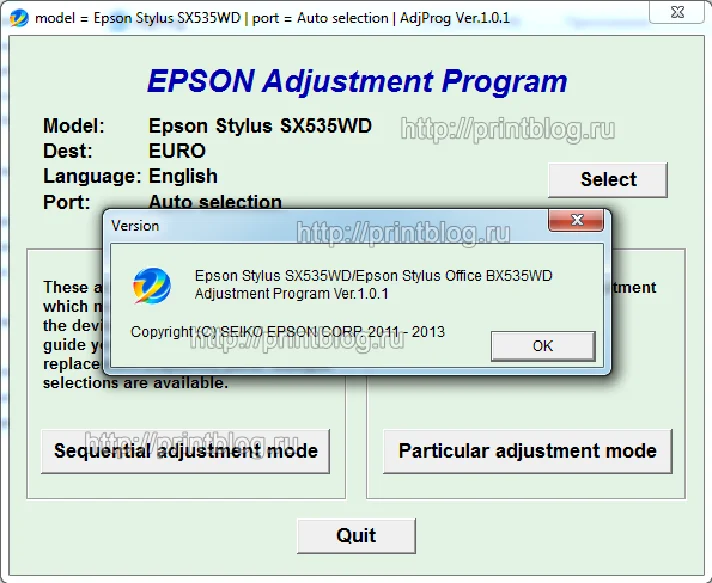 Adjustment program Epson SX535WD Office BX535WD (Reset)