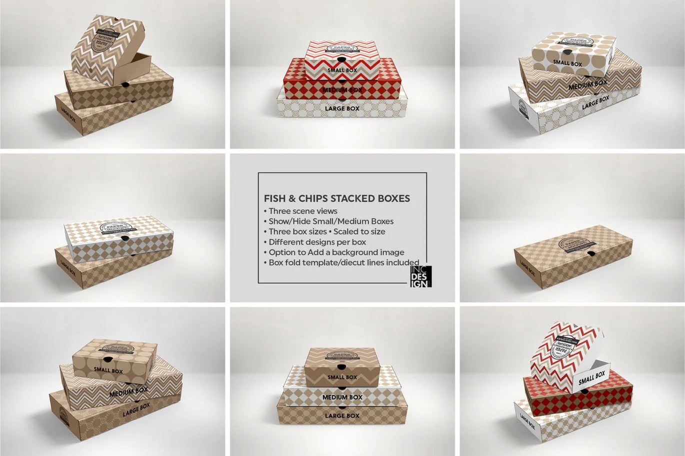 Fish and Chips Stacked Boxes Packaging Mockup