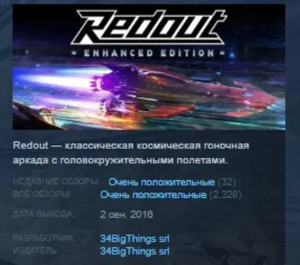 Redout: Enhanced Edition STEAM KEY REGION GLOBAL+РОССИЯ