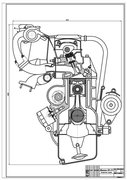 Поперечный разрез инжекторного двигателя ВАЗ-2111