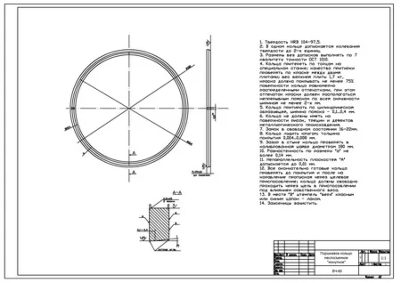 Рабочий чертеж поршневого кольца D180
