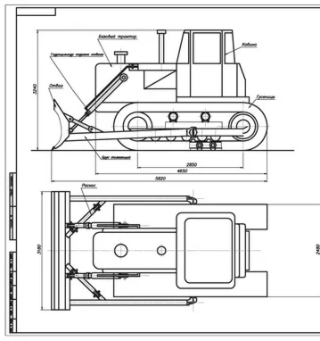 Чертеж Бульдозер на базе Т-170