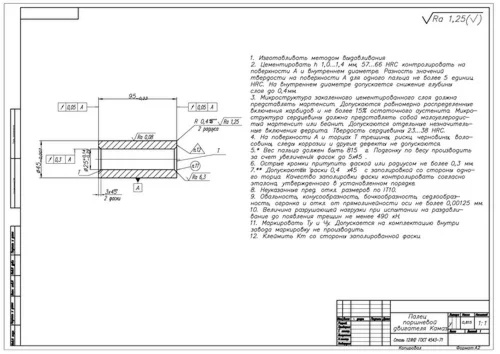 Чертеж Палец поршневой двигателя КамАЗ-740