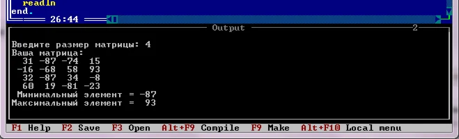 Pascal, найти min и max числа в квадратной матрице