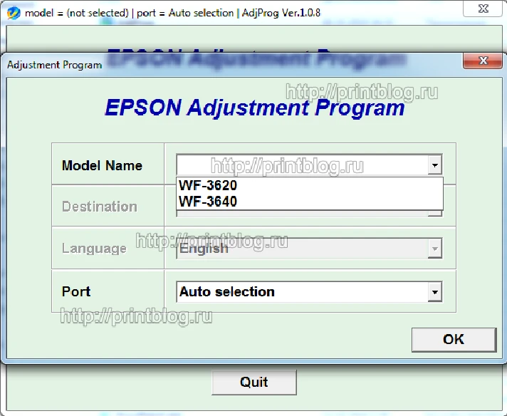 Adjustmen program Epson WF-3620, WF-3640