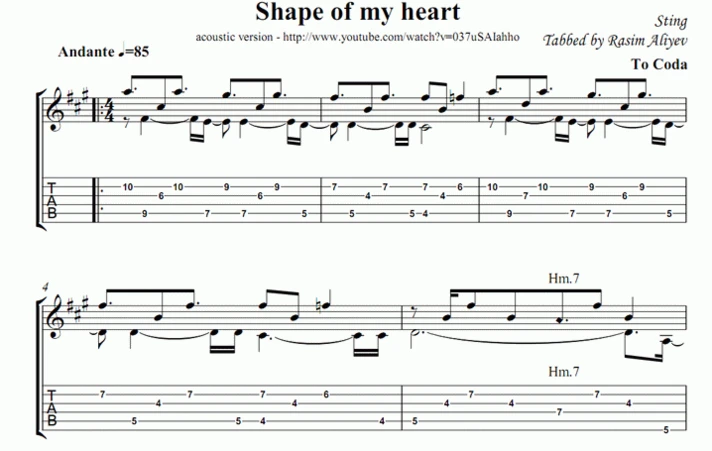 STING - Shape of my heart (music, tabs, MIDI, text)