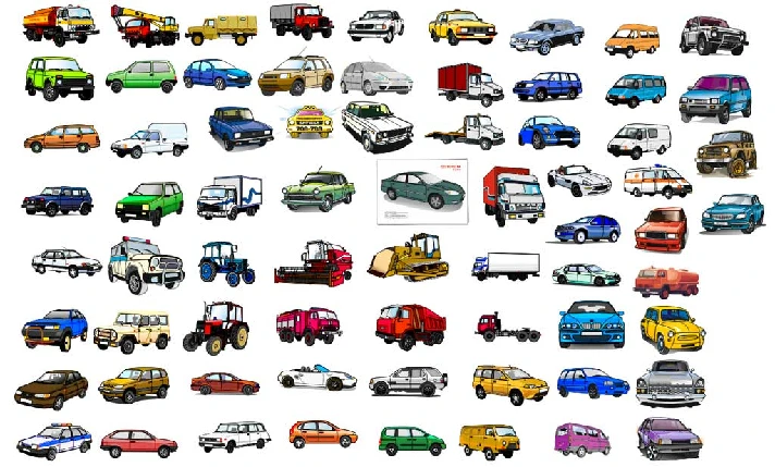 cars vector clipart, detailed drawing