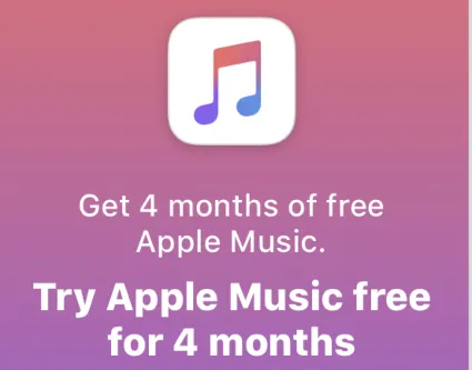 Apple Music 4 месяца Купон ES,DE,IT