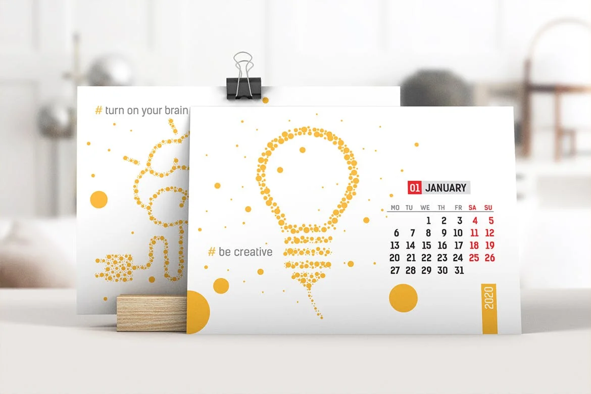 Desk Calendar With Wooden Stand Mockup 02