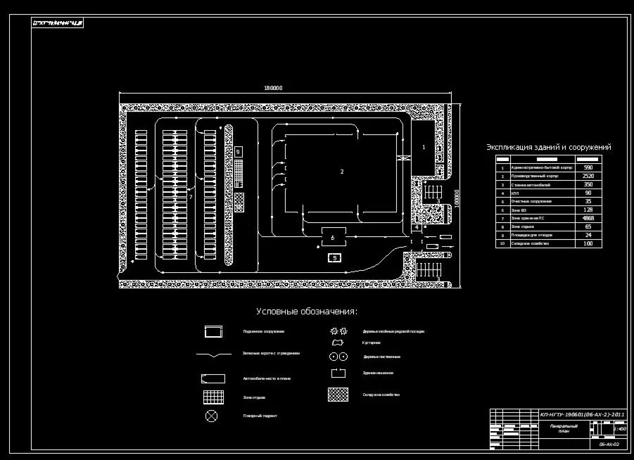 Чертёж Генплан АТП на 100 автомобилей МаЗ