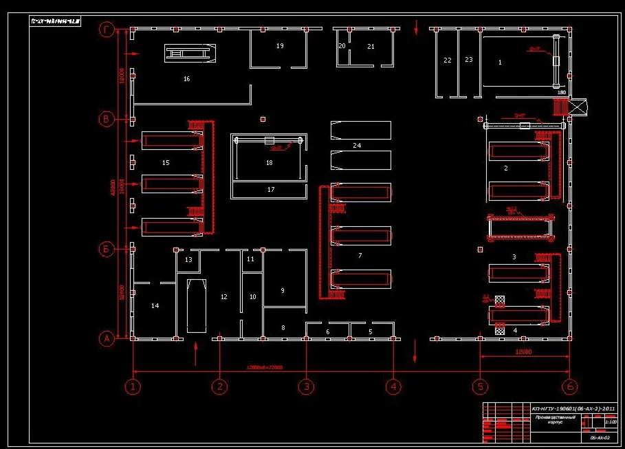 Чертёж производственного корпуса АТП на 100 автомобилей