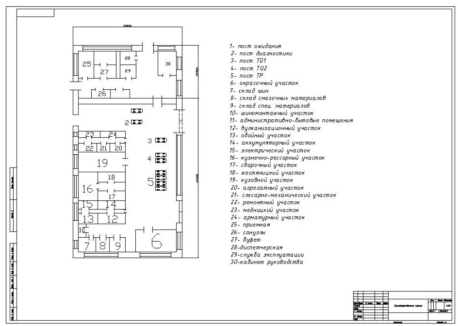 Чертёж производственного корпуса АТП на 50 автомобилей