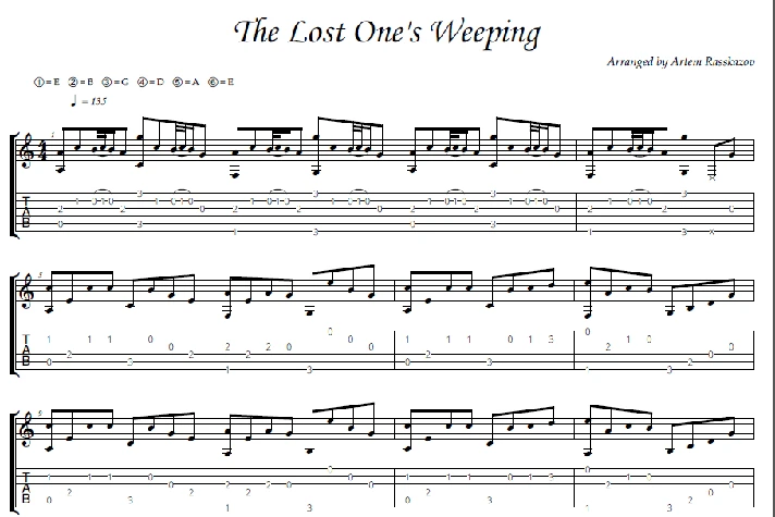 The Lost One´s Weeping - fingerstyle guitar + tabs