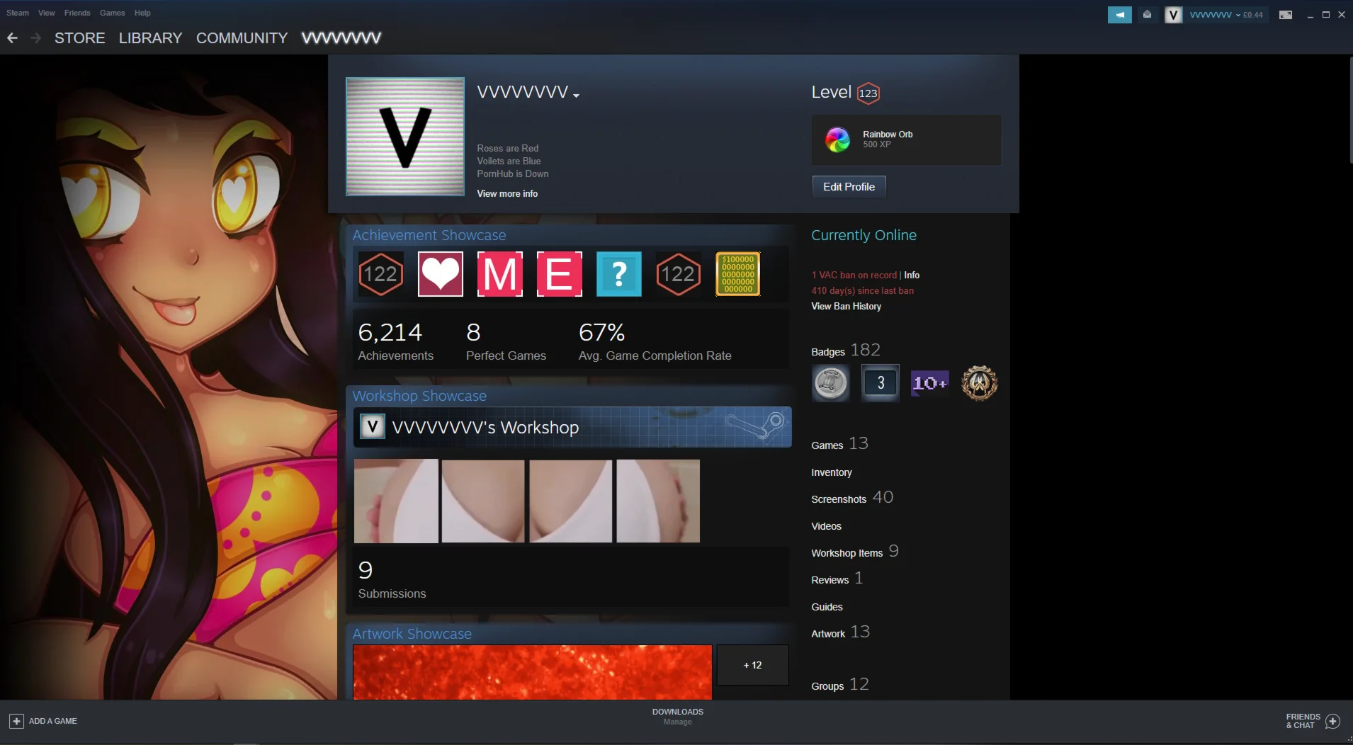 Level 123 steam account VAC BANNED!