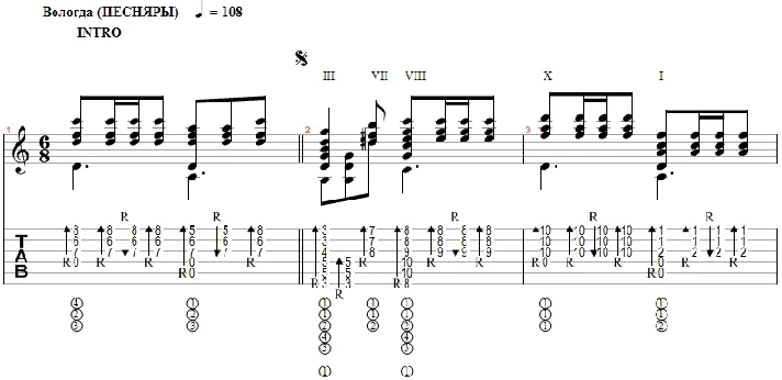 Vologda (Pesnyary) - transcription for guitar