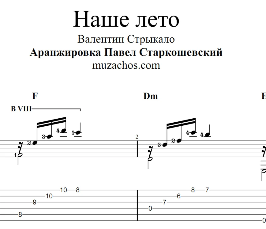 Наше лето (Валентин Стрыкало). Ноты и табы для гитары