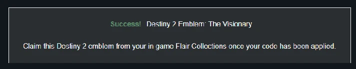Destiny 2 - Emblem Code (The Visionary) PC, PS4, Xbox