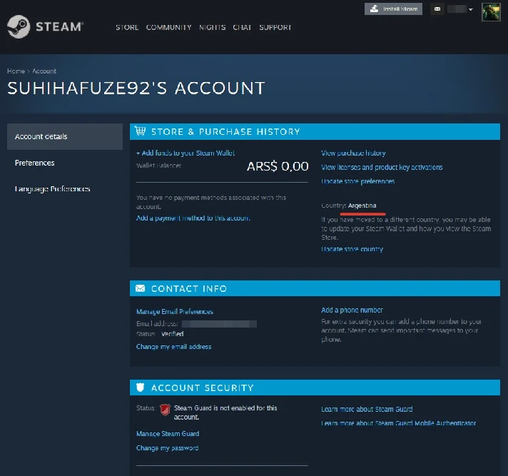 New Steam Account Argentina (Full access)