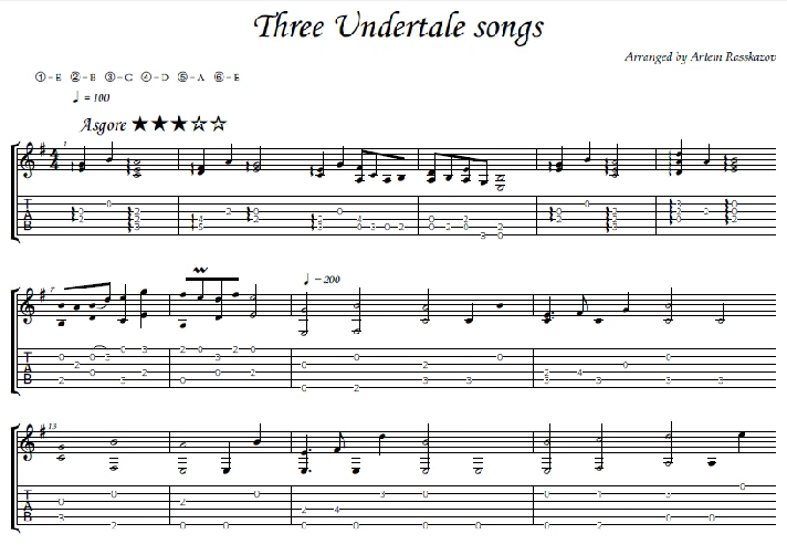 3 Undertale songs - guitar notes+tabs