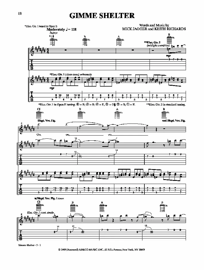 Gimme Shelter - The Rolling Stones - Guitar - TAB