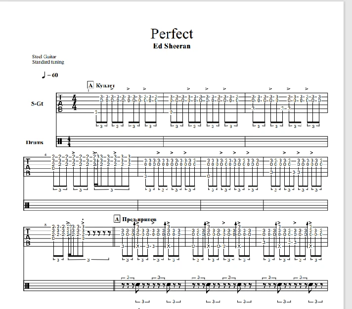 Tabs to the song Ed Sheeran - Perfect on guitar