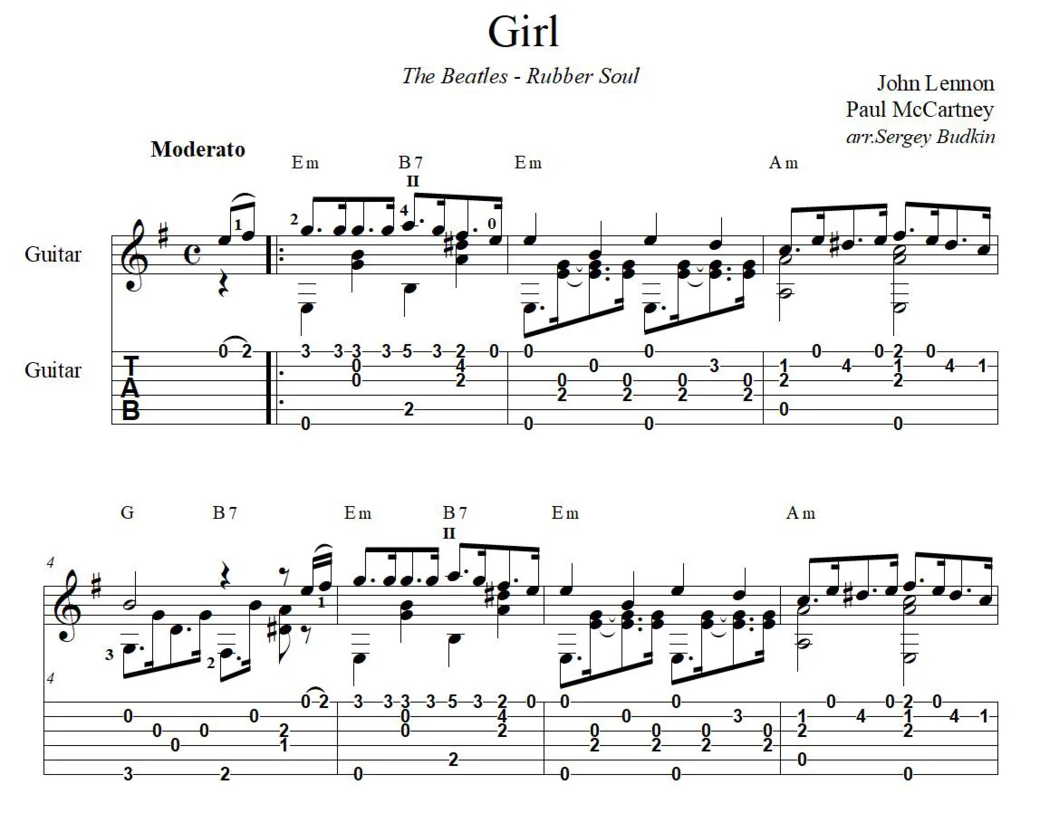 Girl (The Beatles) - для гитары