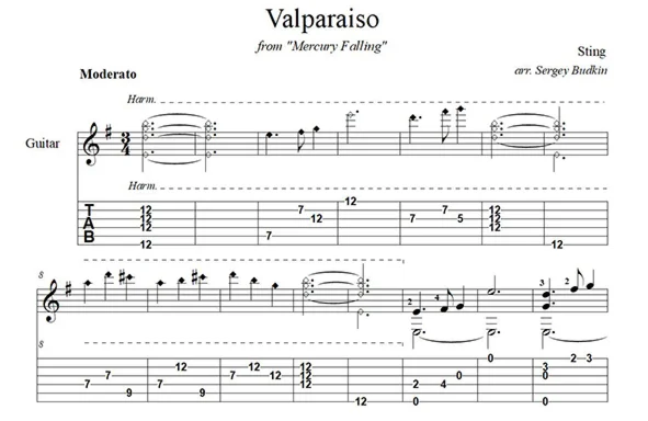 Valparaiso (Sting) - для гитары