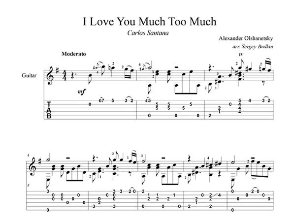 I Love You Much Too Much (Сантана) - для гитары
