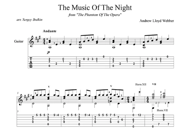 The Music Of The Night (Phantom of the Opera)for guitar