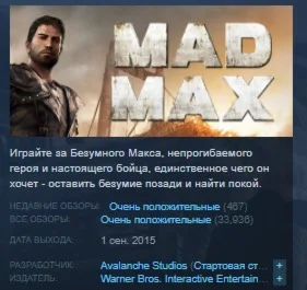 Mad Max STEAM KEY РОССИЯ+GLOBAL СТИМ КЛЮЧ ЛИЦЕНЗИЯ