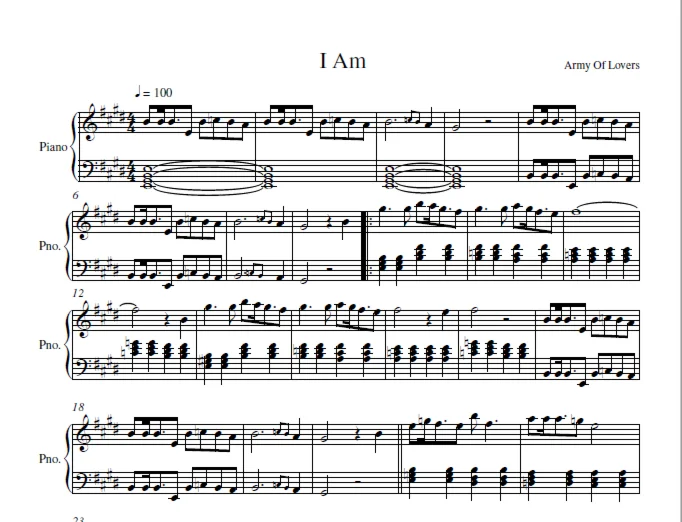 Army Of Lovers - I Am (notes  for piano)