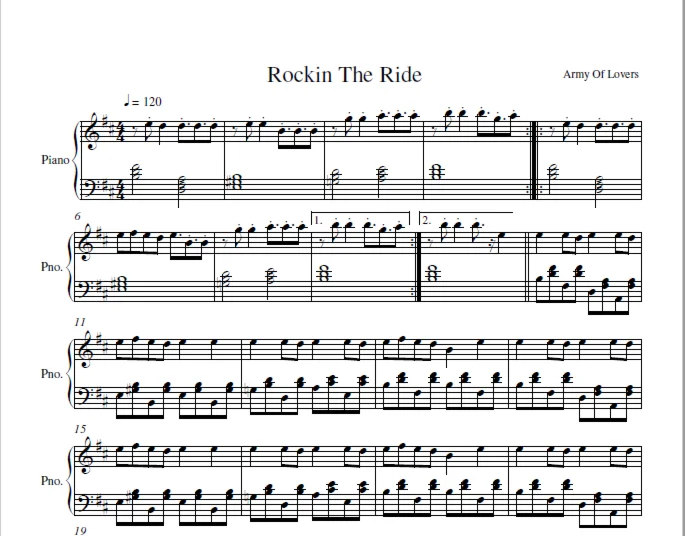 Army Of Lovers - Rockin The Ride (piano sheet)