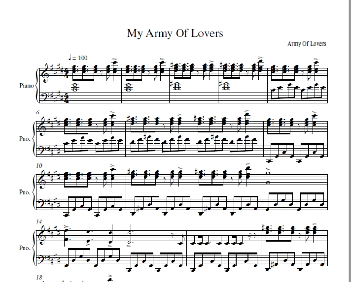 Army Of Lovers - My Army Of Lovers (piano sheet music)