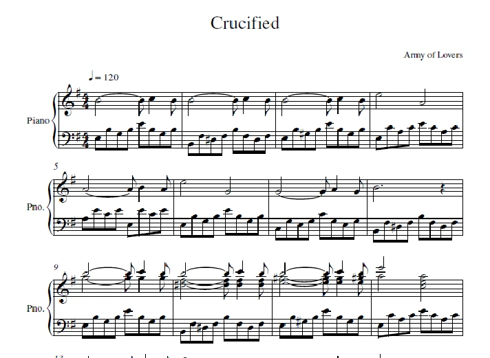 Army Of Lovers - Crucified (sheet music for piano)