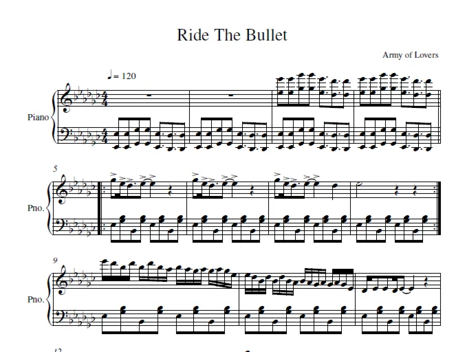 Army Of Lovers - Ride The Bullet (sheet music for piano