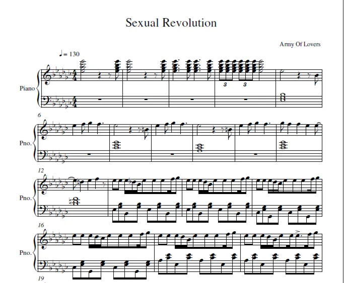 Army Of Lovers - Sexual Revolution (sheet music for pia