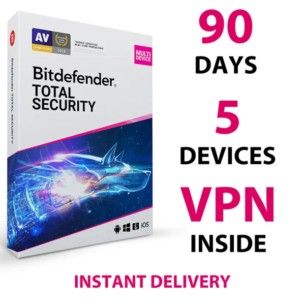 Bitdefender Total Security 2021 - 90 дней / 5 устройств